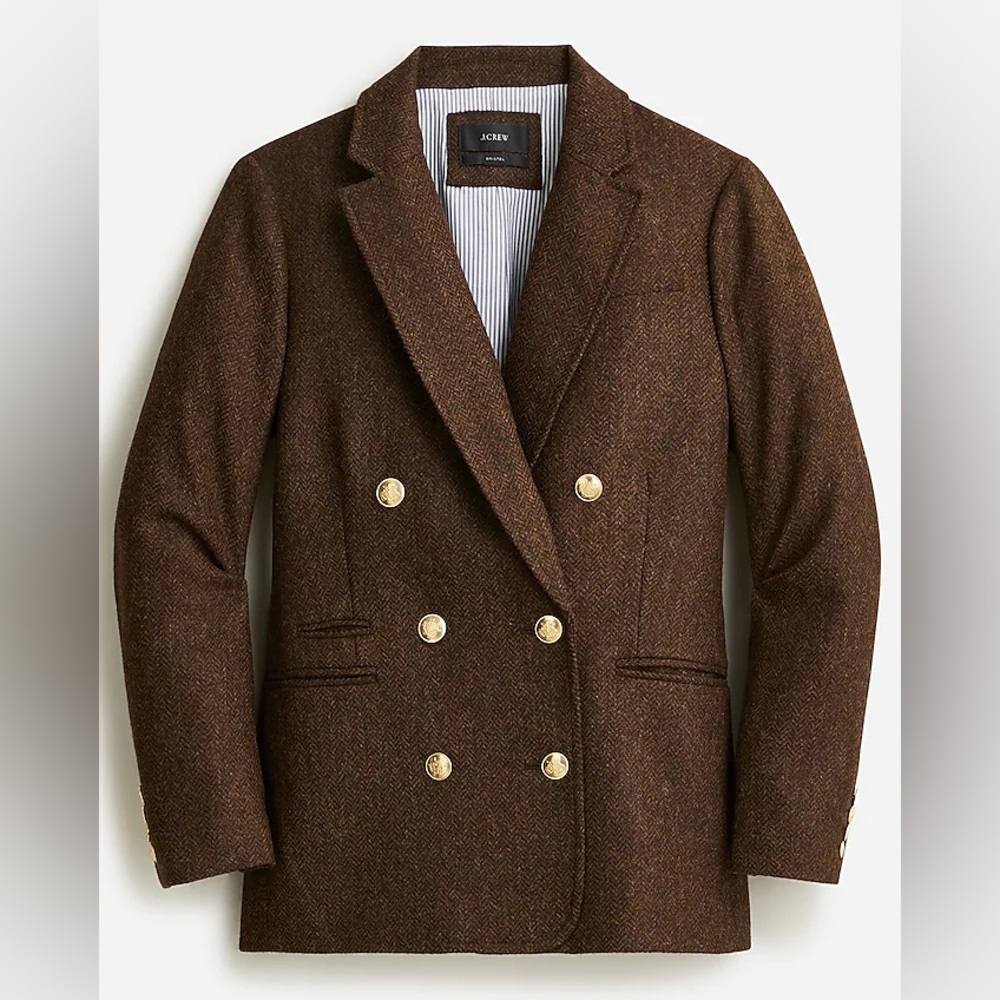 J. Crew Bristol blazer in chocolate herringbone wool, size 16